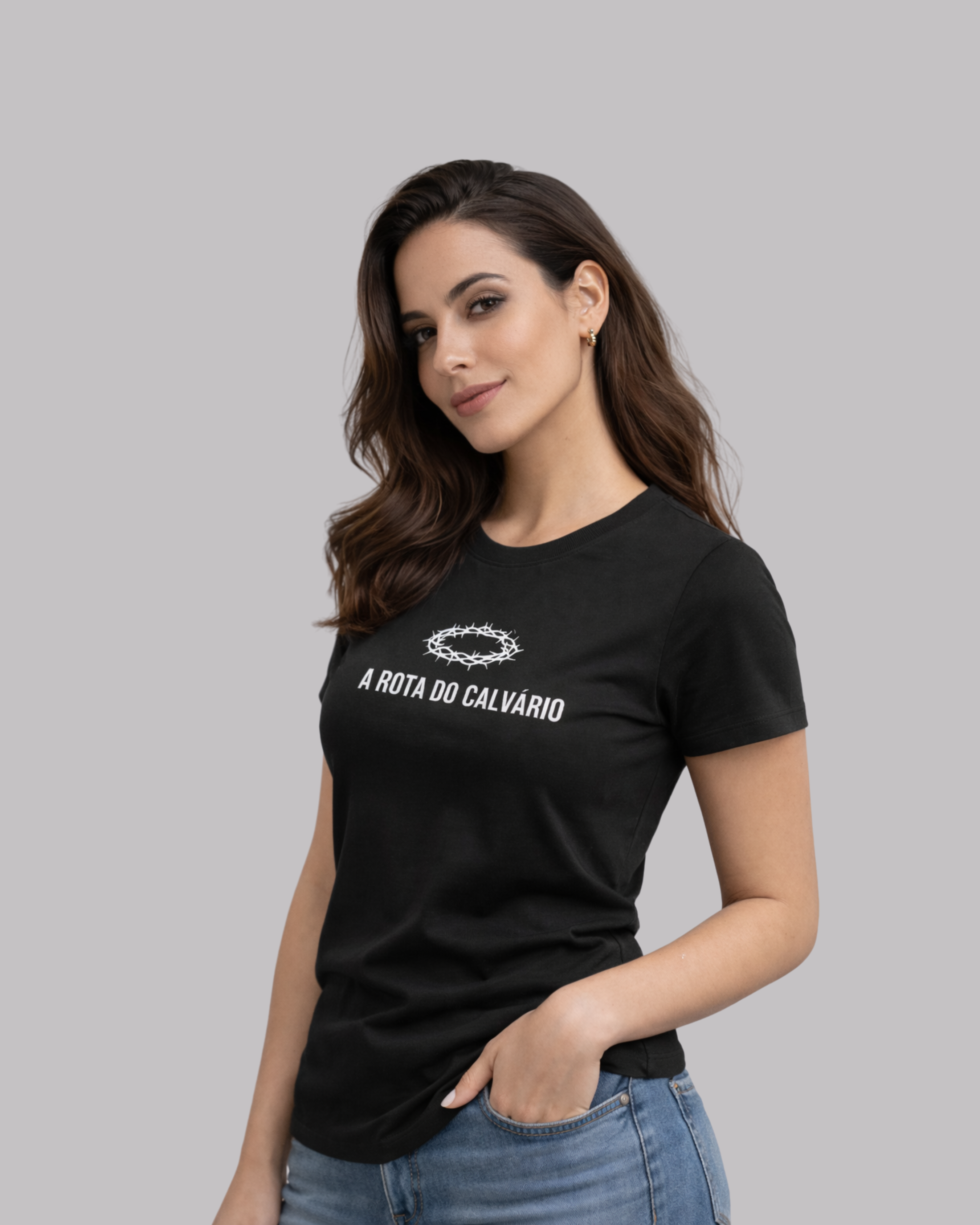 Camiseta Baby Look Preta Hering Premium - A Rota do Calvário