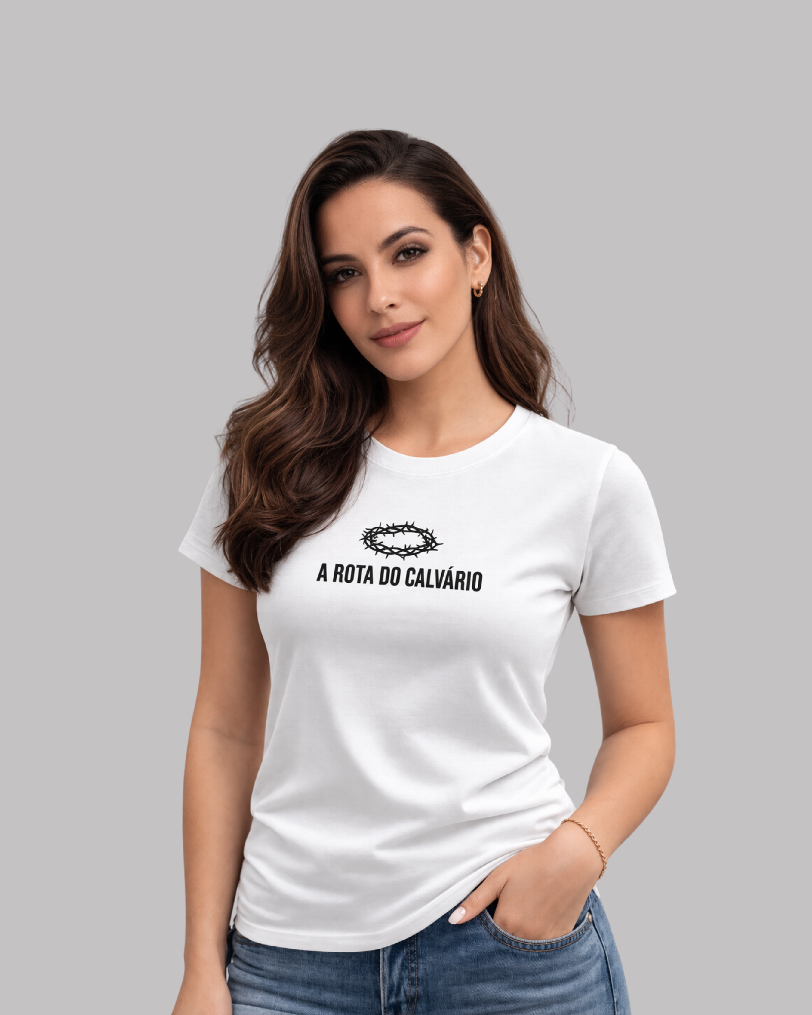 Camiseta Baby Look Branca Hering Premium - A Rota do Calvário