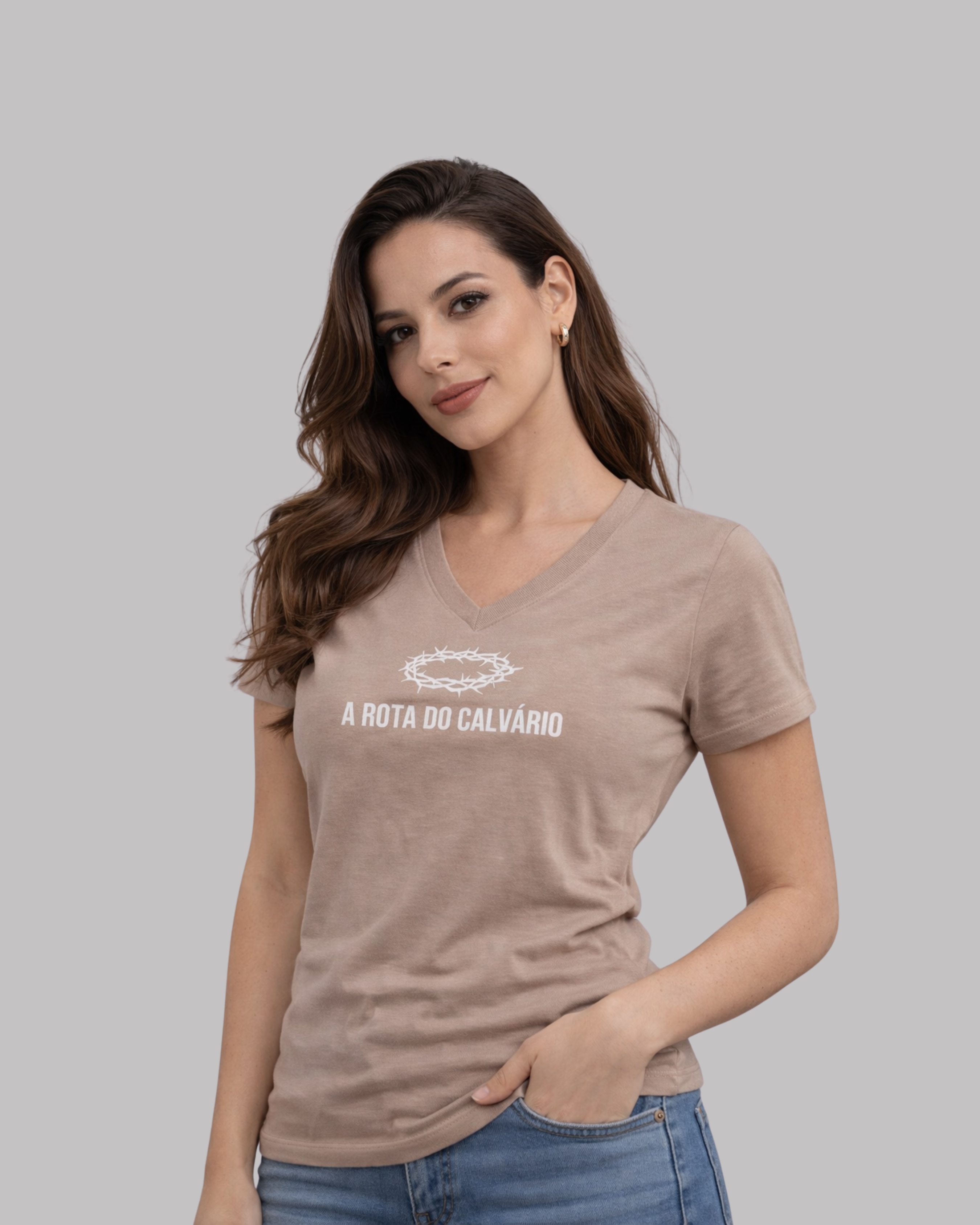 Camiseta Baby Look Marrom Hering Premium - A Rota do Calvário