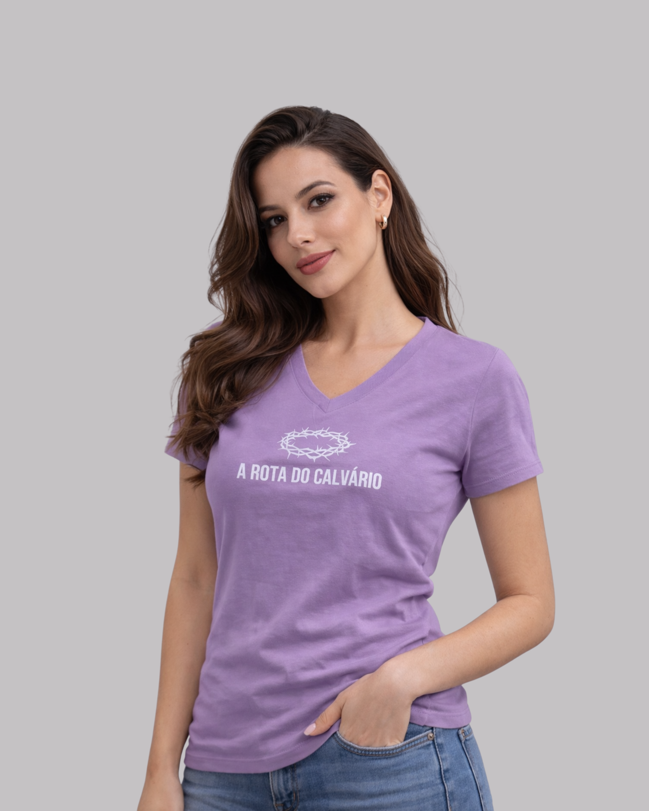 Camiseta Baby Look Roxo Hering Premium - A Rota do Calvário