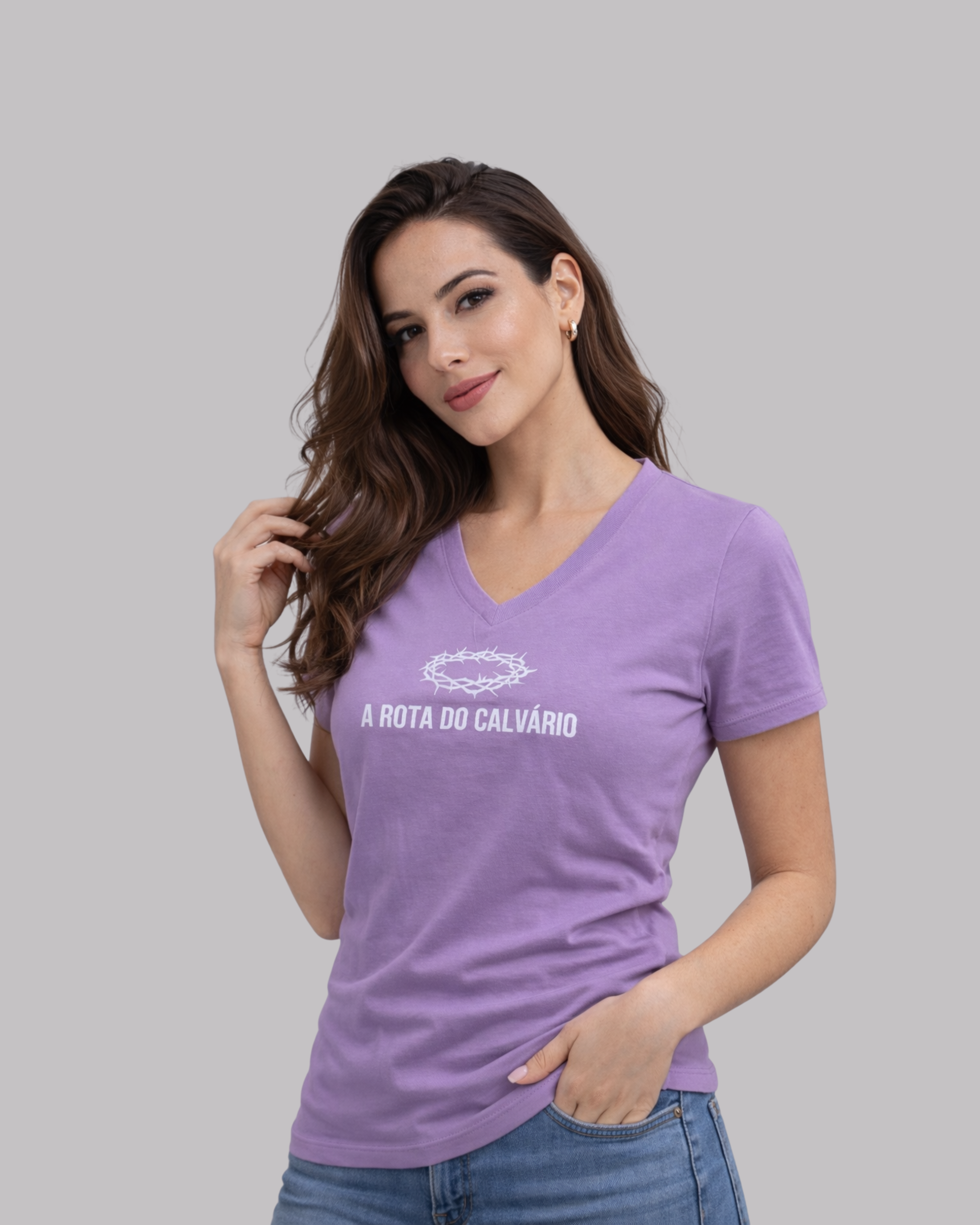 Camiseta Baby Look Roxo Hering Premium - A Rota do Calvário