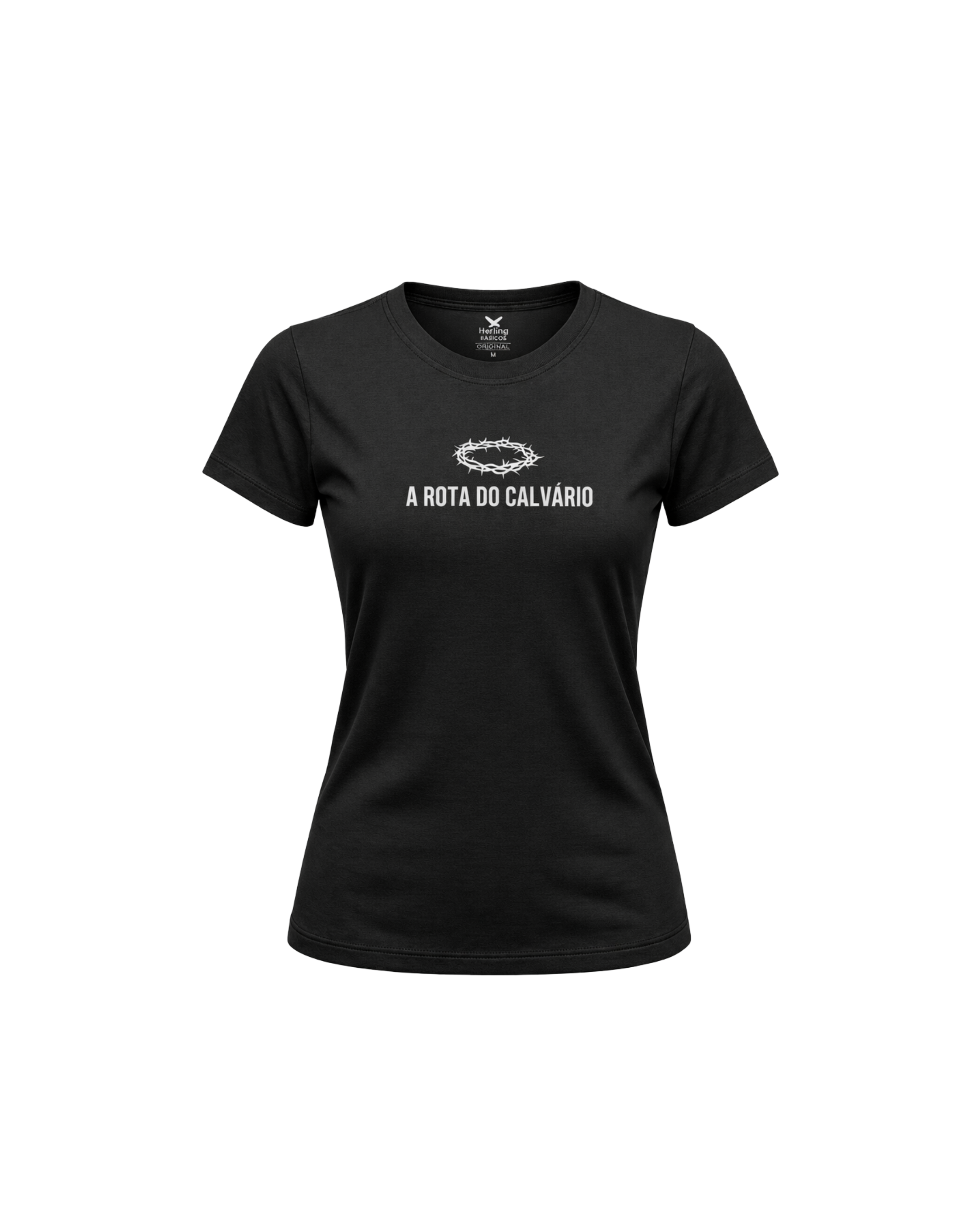 Camiseta Baby Look Preta Hering Premium - A Rota do Calvário