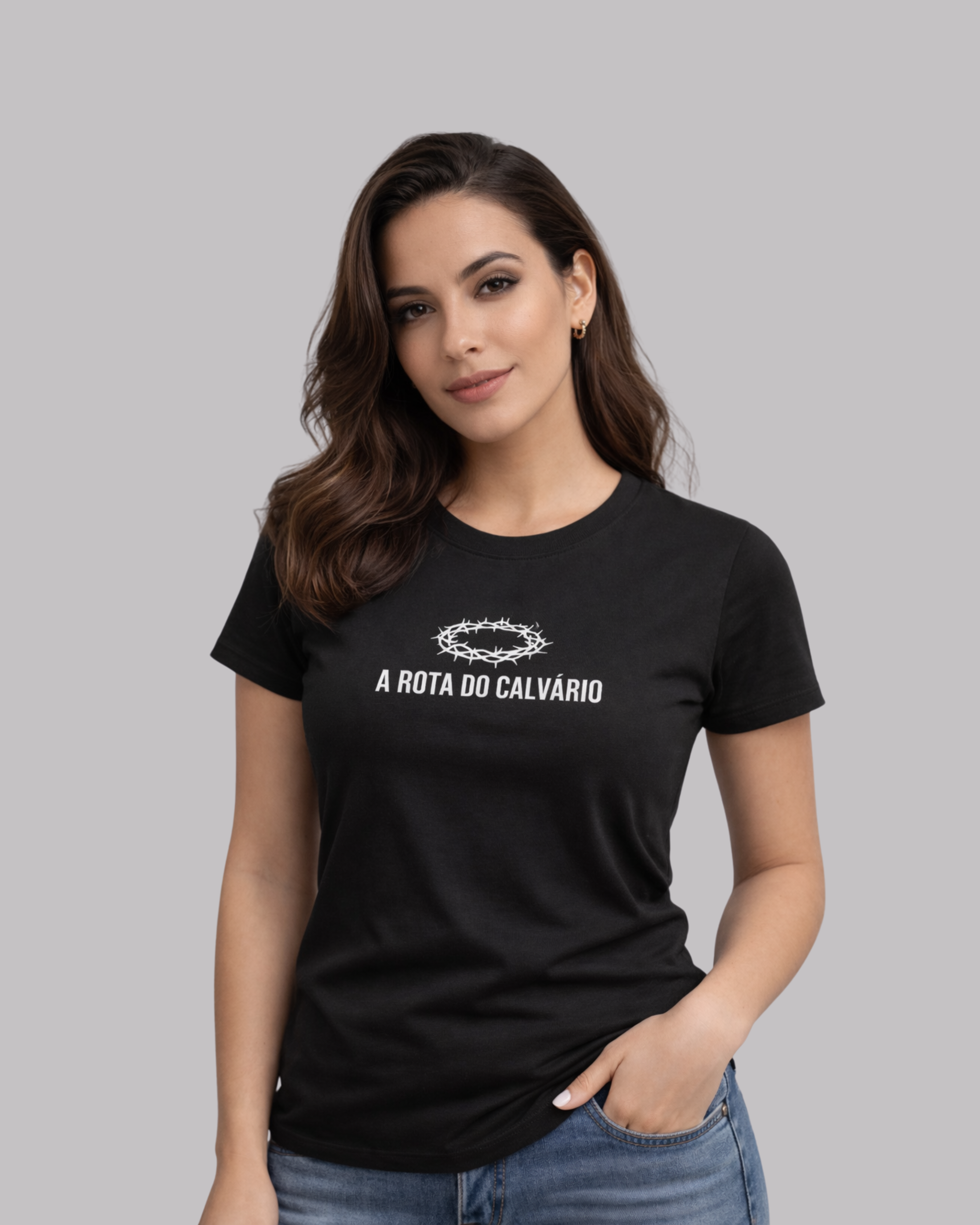 Camiseta Baby Look Preta Hering Premium - A Rota do Calvário